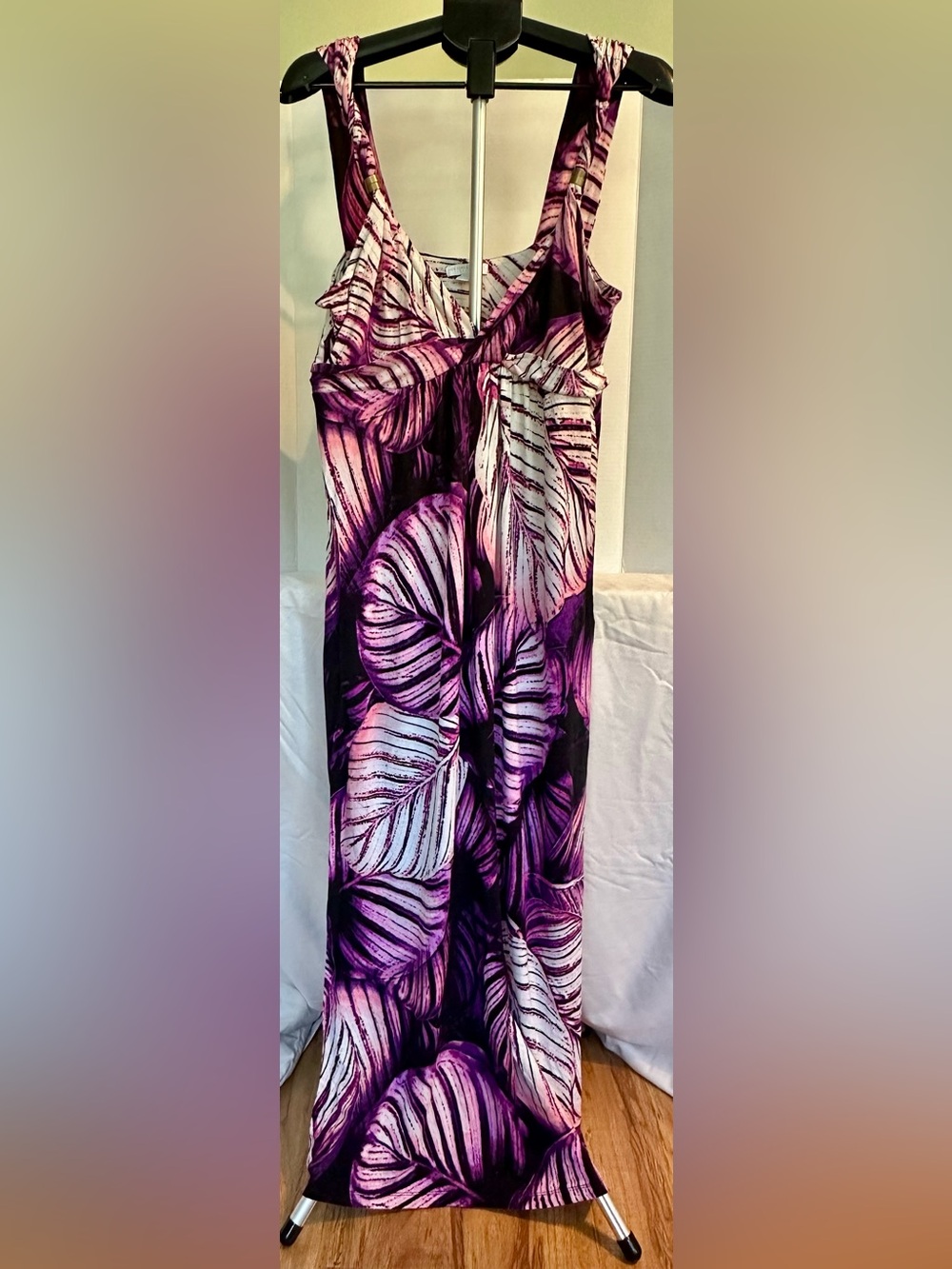New York & Company Purple White Tropical Leaf Swim Sarong Cover-Up
